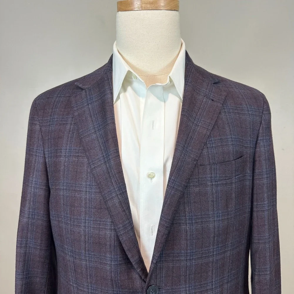 Joseph Abboud Reda Blazer Jacket Regular Blue Plaid Wool Notch Lapel Mens 42